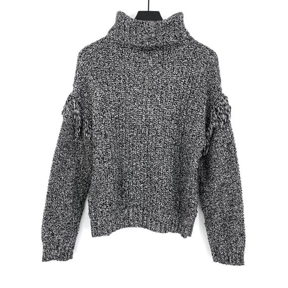 LEE COOPER Fringe Sleeve Turtleneck Knit Sweater Heather Grey M - Picture 9 of 10